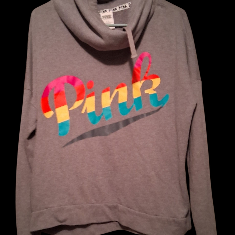 PINK Victoria's Secret Gray Sweater with Multicolor Logo